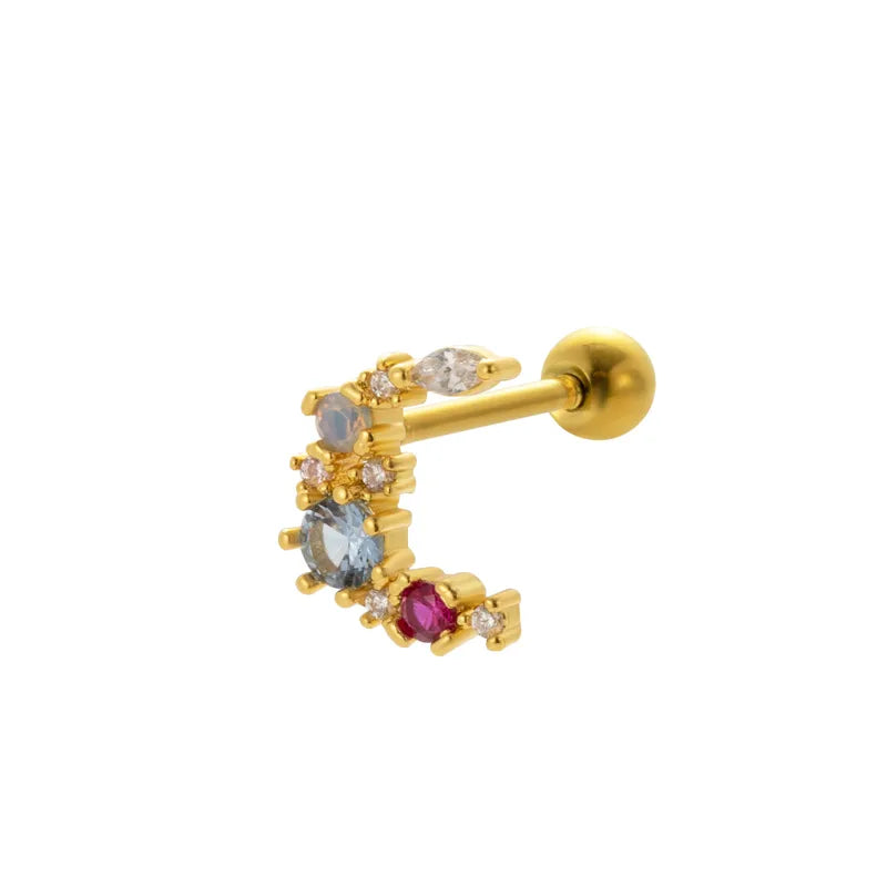 1 Piece Ear Cartilage Rings & Studs Vintage Style French Style Simple Style Leaves Water Droplets Heart Shape 316L Stainless Steel  Copper Plating Inlay Pearl Zircon
