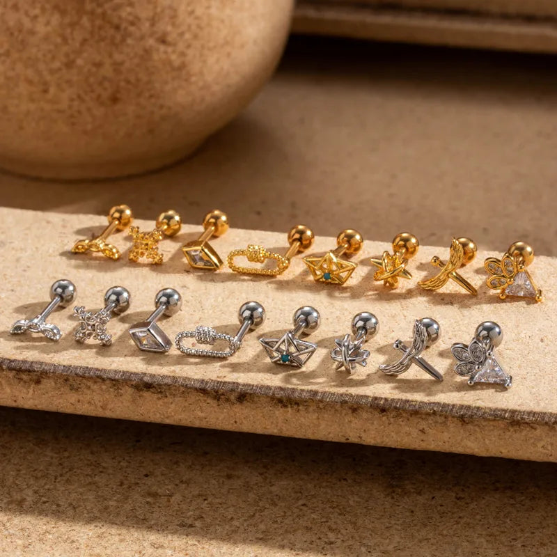 1 Piece Ear Cartilage Rings & Studs Simple Style Geometric 316L Stainless Steel  Copper Plating Inlay Zircon