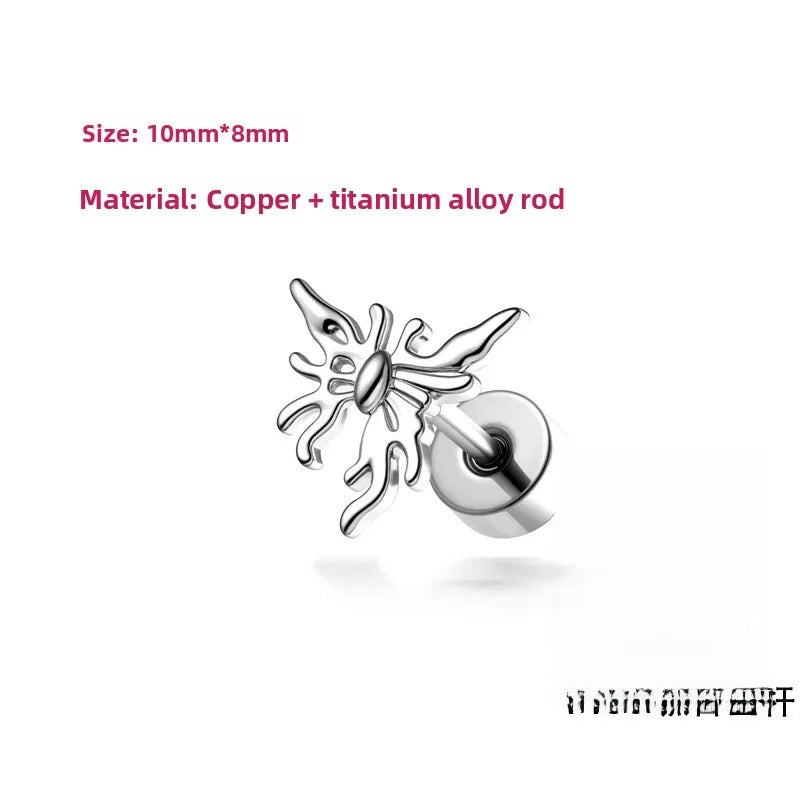 Butterfly Ear Cartilage Rings & Studs in Titanium Alloy with PVD Coated Finish, Unisex, Silver