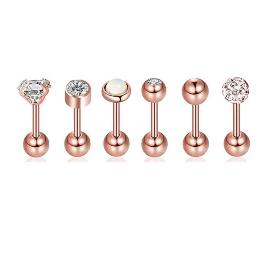 simple style geometric stainless steel inlay zircon ear studs 1 piece
