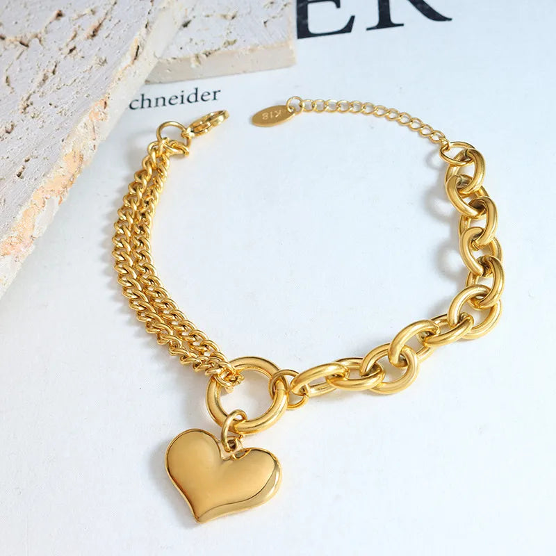 Fashion Heart Shape 304 Stainless Steel 18K Gold Plated Bracelets In Bulk