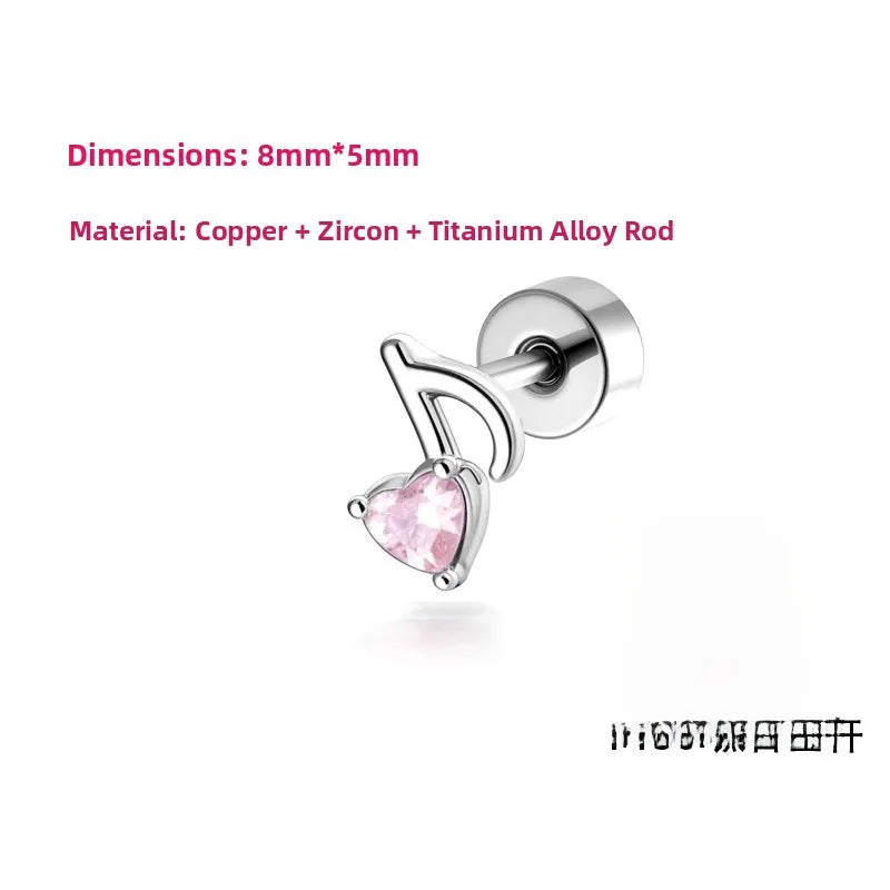 Unisex Heart Shape Copper Ear Cartilage Rings & Studs with Claw Setting and White Zircon Inlay