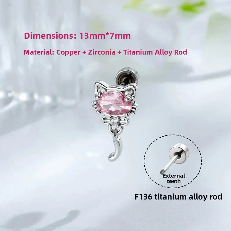 Sweet Unisex Cat Ear Cartilage Rings & Studs in White Titanium Alloy with Zircon Inlay