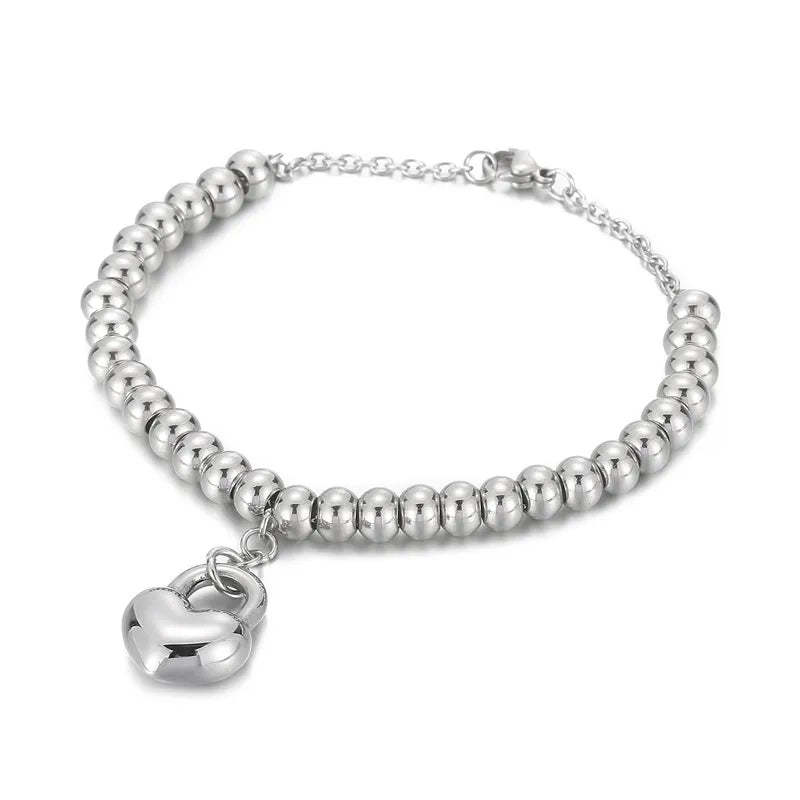 Streetwear Heart Shape Titanium Steel 18K Gold Plated Bracelets In Bulk