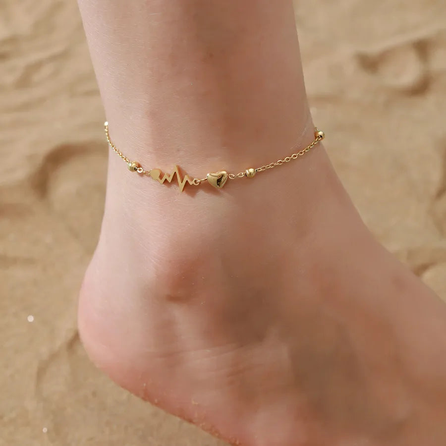 Hawaiian Tropical Solid Color 304 Stainless Steel Plating Inlay Shell 18K Gold Plated Women's Anklet