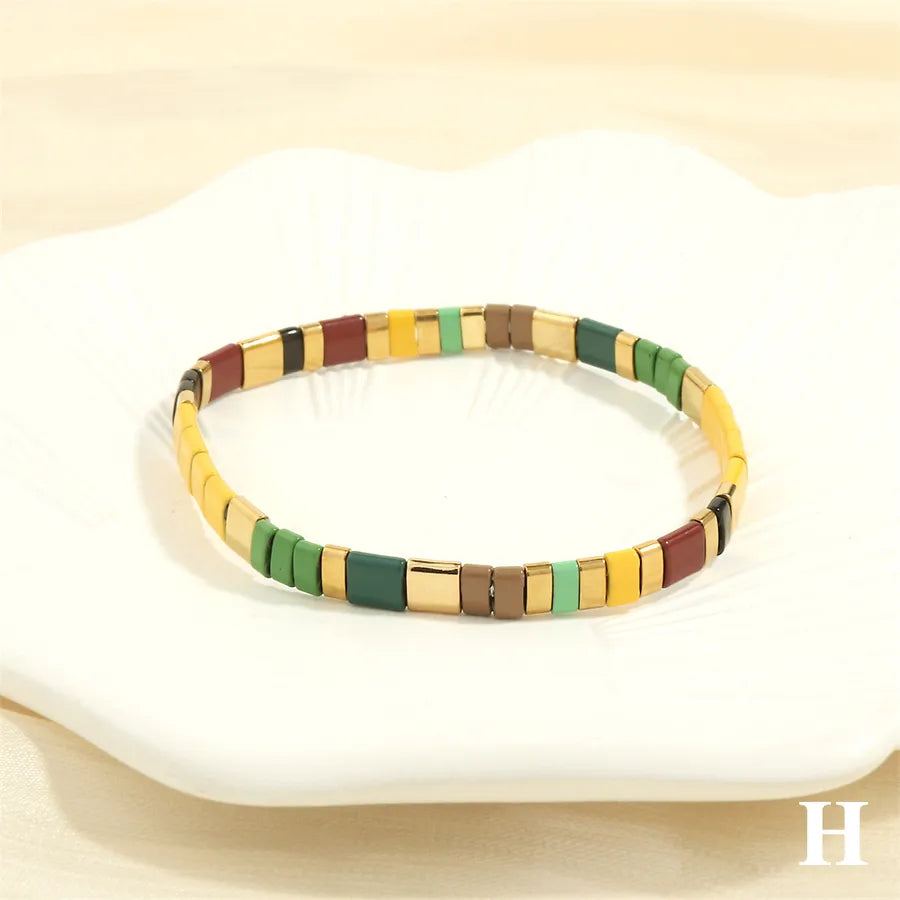 beach square copper beaded 18k gold plated bracelets