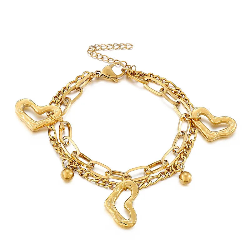 Fashion Heart Titanium Steel 18K Gold Plated Bracelets In Bulk