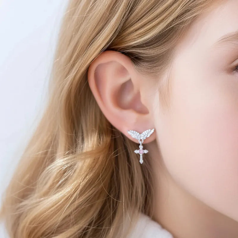 Angel Wings Copper Ear Cartilage Rings & Studs in White,  Unisex Piercing Jewelry