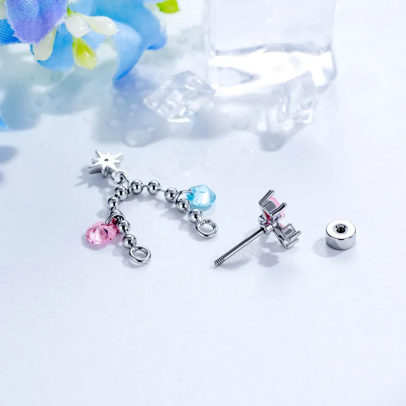 Star Copper Ear Cartilage Rings & Studs with Zircon Inlay, Electroplated Finish in Sweet Style for Unisex