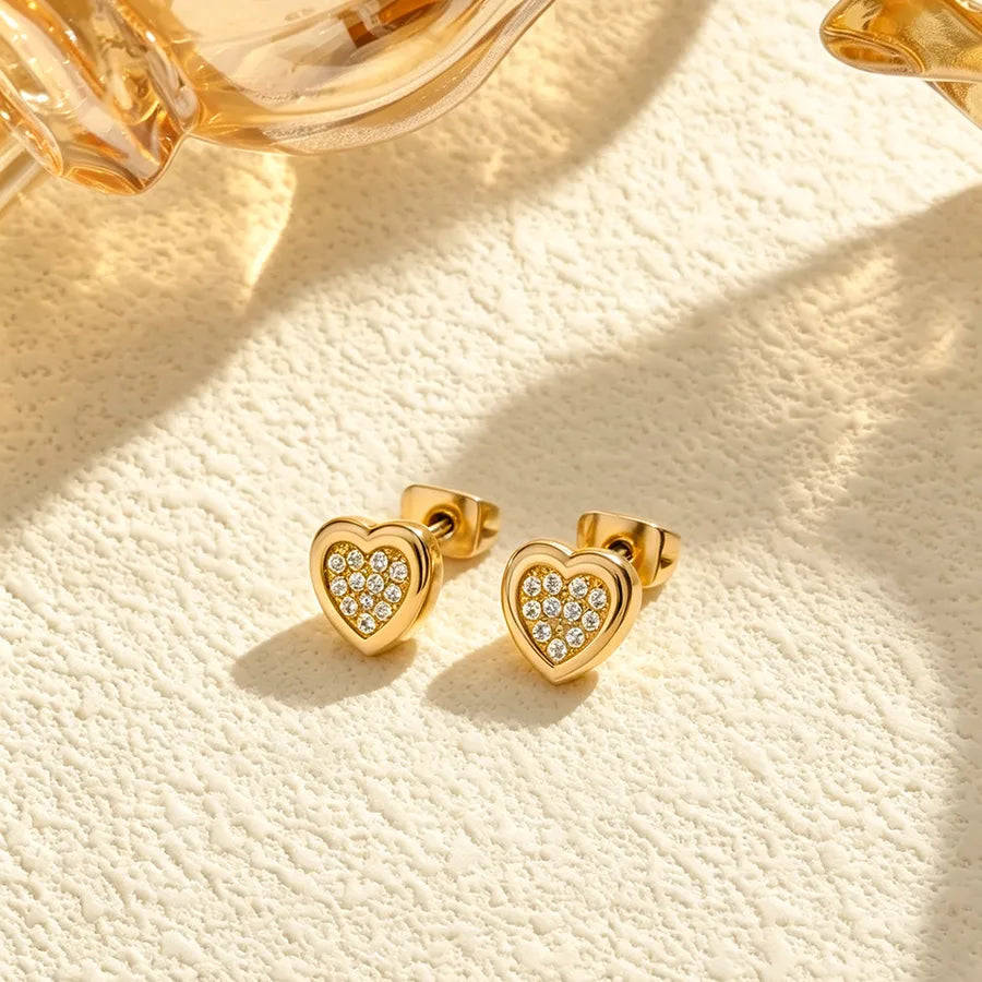 Heart Shape Stud Earrings For Women in Silver Featuring Titanium Steel and Titanium Alloy with Zircon Inlay