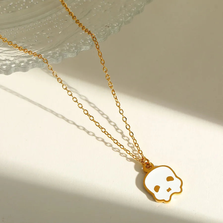 Wholesale Jewelry Hip-Hop Funny Halloween Pattern Pumpkin Skull 304 Stainless Steel 18K Gold Plated Long-Lasting Plated Enamel Plating cable chain Necklace