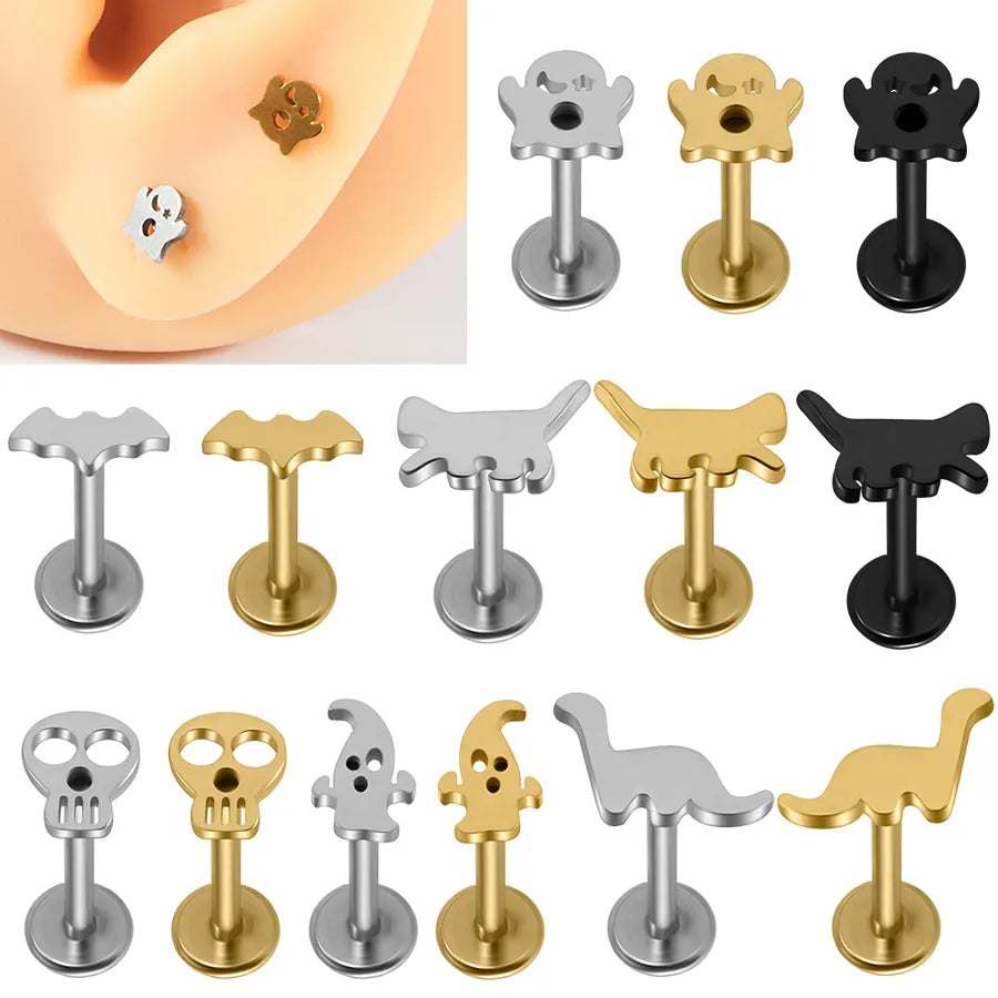 1 Piece Lip Rings Hip-Hop Hawaiian Rock Cat Skull 304 Stainless Steel Polishing Plating 18K Gold Plated Lip Rings Ear Cartilage Rings & Studs Nose Rings & Studs