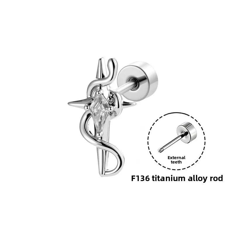 Punk Unisex Copper Cross Ear Cartilage Rings & Studs with White Zircon Inlay