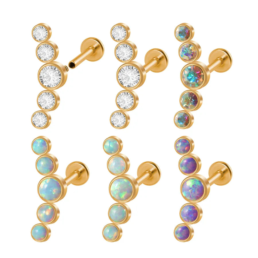 Casual Vacation Round Arc 304 Stainless Steel Inlay Zircon lip stud Ear Studs 1 Piece