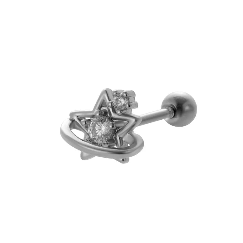 1 Piece Ear Cartilage Rings & Studs Vintage Style French Style Simple Style Leaves Water Droplets Heart Shape 316L Stainless Steel  Copper Plating Inlay Pearl Zircon