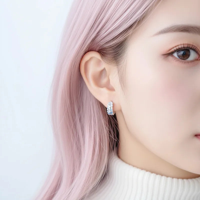 Honeycomb Copper Ear Cartilage Ring with Zircon Inlay, Unisex Straight Barbell Piercing, 1 PCS Package
