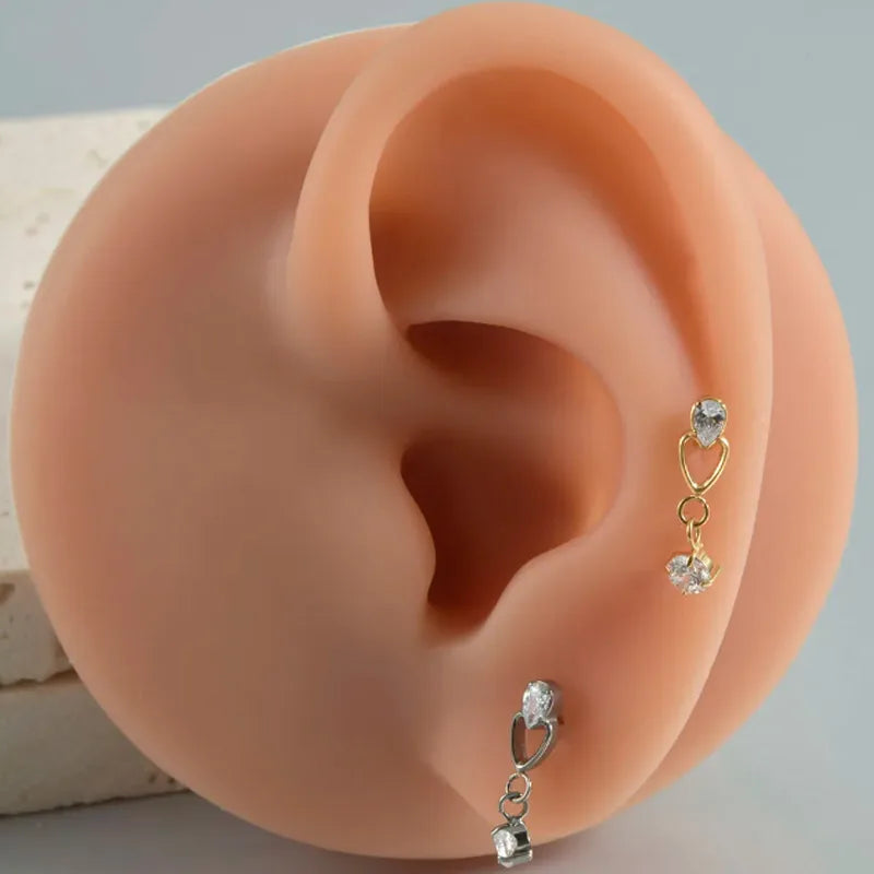 1 Piece Ear Cartilage Rings & Studs Japanese Style Classic Style Artistic Irregular Rhombus Pure Titanium Titanium Alloy Plating Zircon 14K Gold Plated White Gold Plated