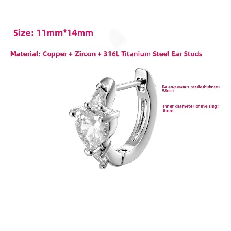 Unisex Heart Shape Ear Cartilage Rings & Studs with Claw Setting in 316L Stainless Steel featuring Zircon and Straight Barbell Piercing