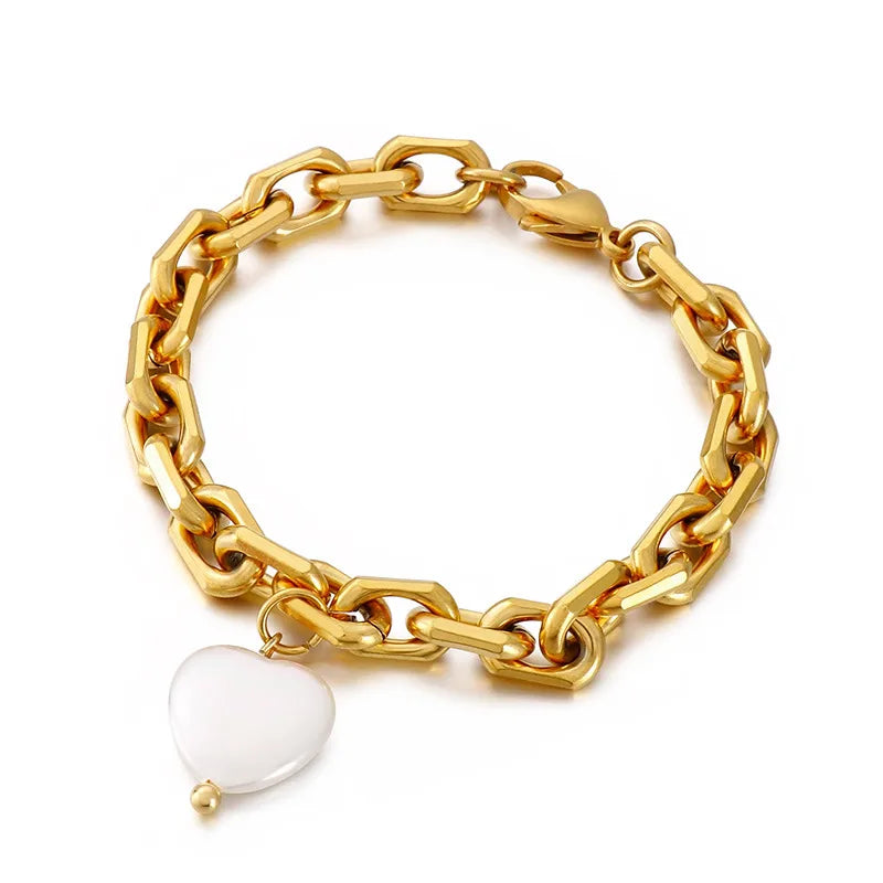 Fashion Heart Stainless Steel 18K Gold Plated Bracelets In Bulk