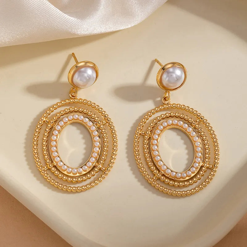 Exaggerated Style Round Stud Earrings for Women, Crafted from Titanium Steel in Steel Color