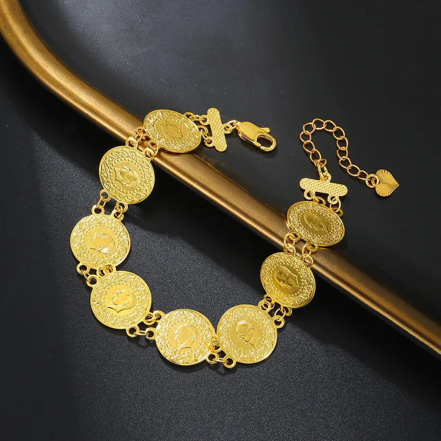 retro roman style coin copper plating 18k gold plated bracelets