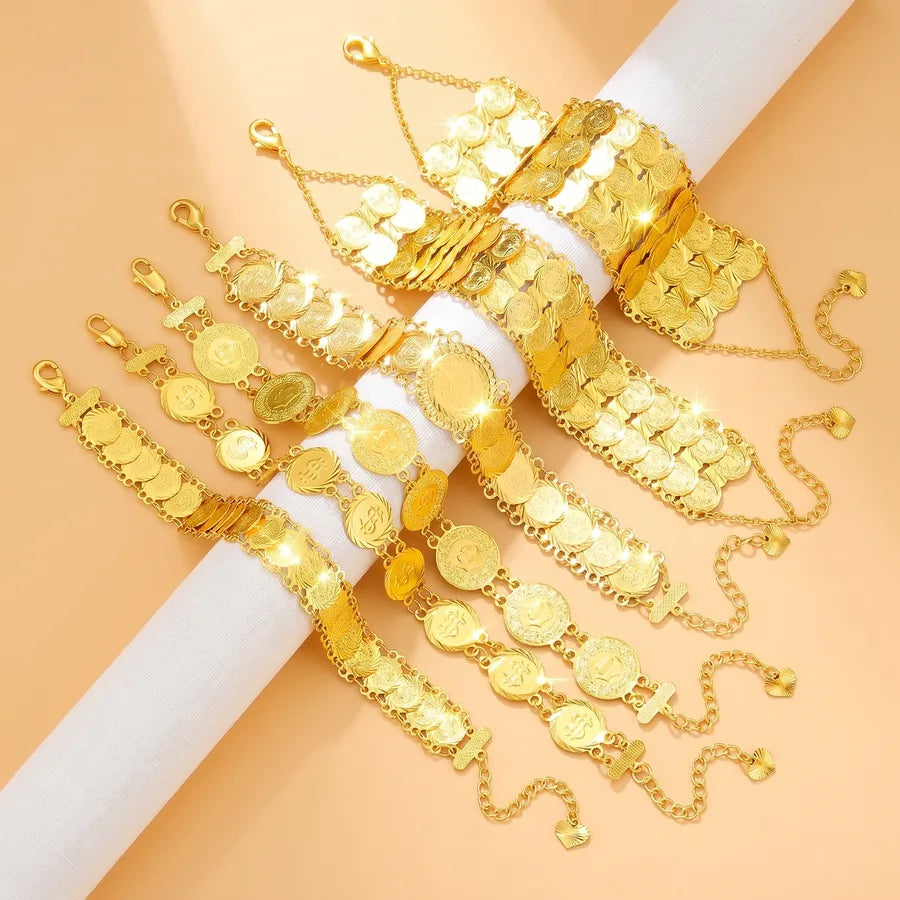retro roman style coin copper plating 18k gold plated bracelets