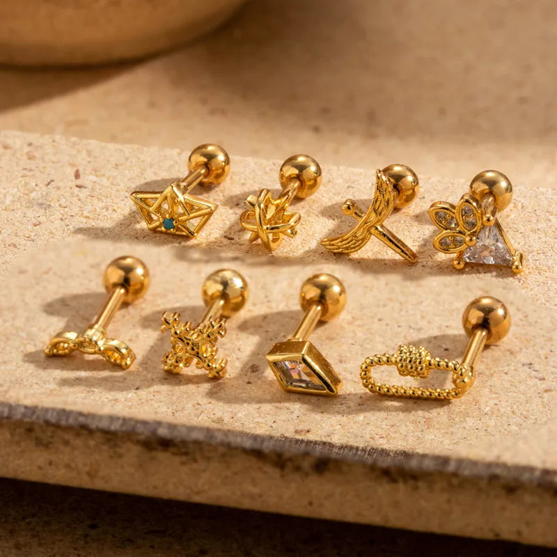 1 Piece Ear Cartilage Rings & Studs Simple Style Geometric 316L Stainless Steel  Copper Plating Inlay Zircon