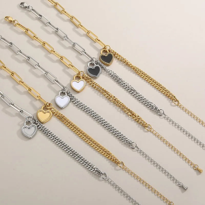 Elegant Heart Shape Titanium Steel 18K Gold Plated Bracelets In Bulk