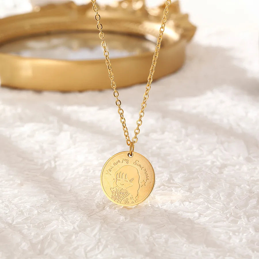 304 Stainless Steel 18K Gold Plated Hip-Hop Plating Cartoon Character Pendant Necklace