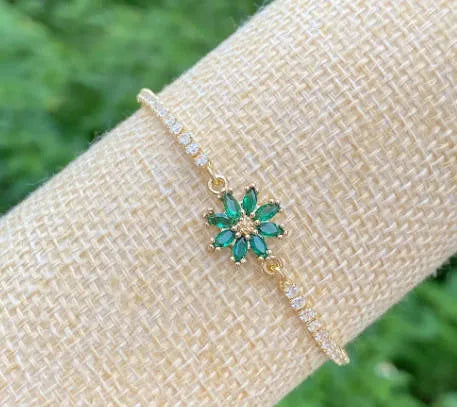 elegant cute shiny flower copper plating inlay zircon 18k gold plated bracelets