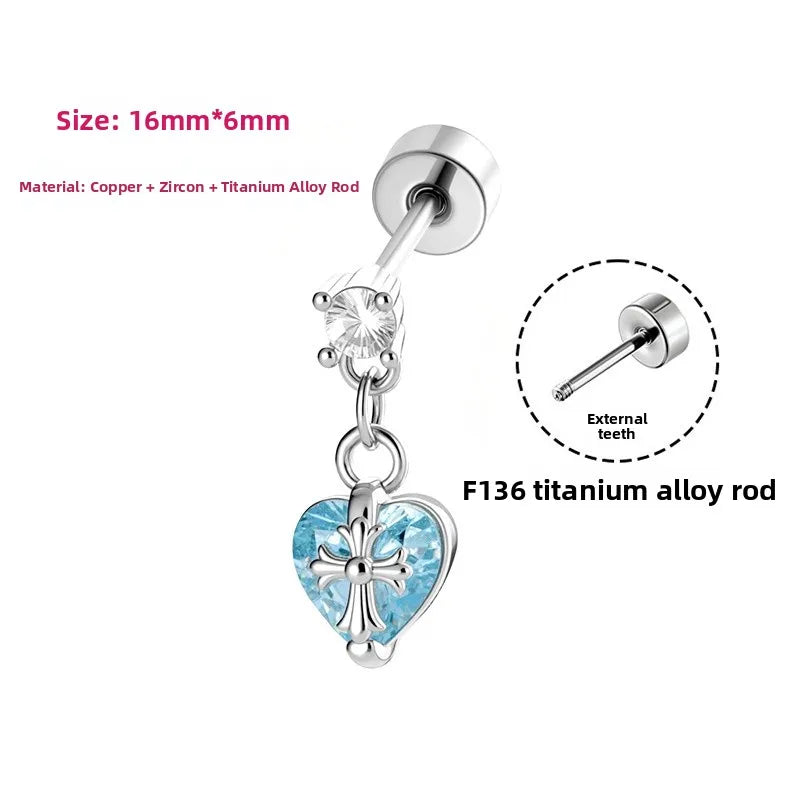 Heart Shape Copper Ear Cartilage Rings & Studs with Claw Setting and Zircon Inlay, Gothic Style, Unisex