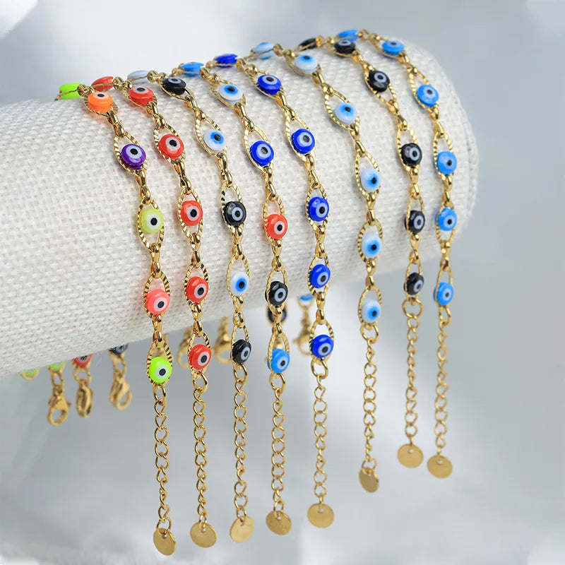 Vacation Devil's Eye 304 Stainless Steel 14K Gold Plated Bracelets In Bulk