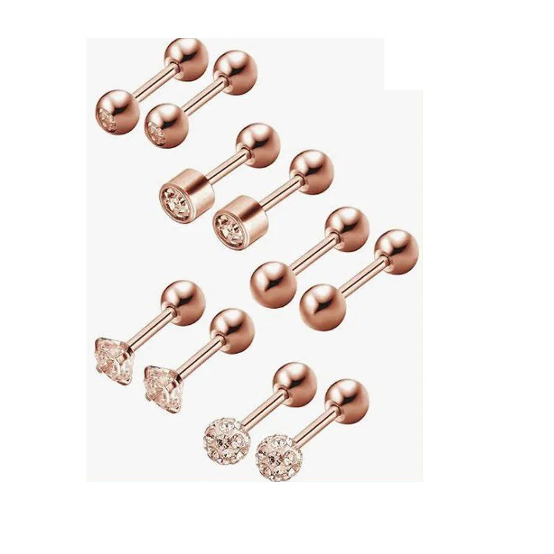 simple style geometric stainless steel inlay zircon ear studs 1 piece