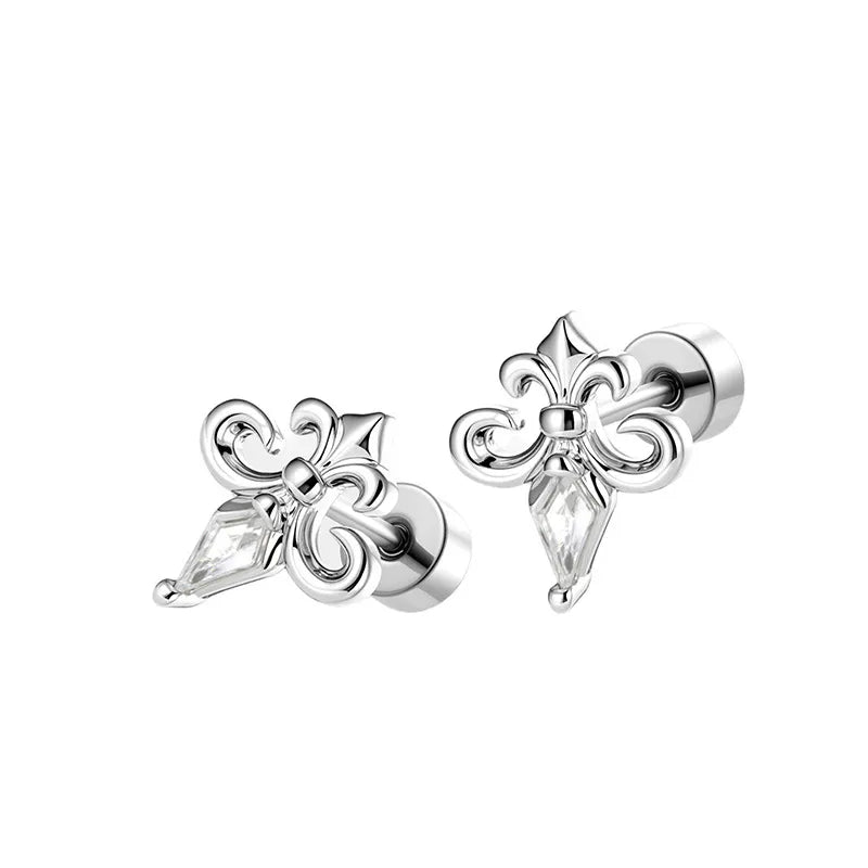 Unisex Flowers Copper Ear Cartilage Rings & Studs with Zircon Inlay, Perfect for Festival Wear