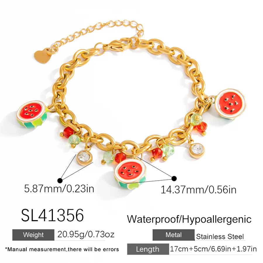 Sweet Cherry 304 Stainless Steel 18K Gold Plated  Bracelets In Bulk