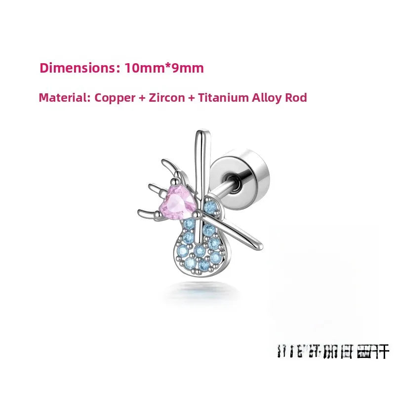 Unisex Copper Ear Cartilage Rings & Studs Featuring Heart Shape and Zircon Inlay, Available in Purple