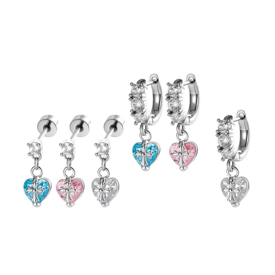 Heart Shape Copper Ear Cartilage Rings & Studs with Claw Setting and Zircon Inlay, Gothic Style, Unisex