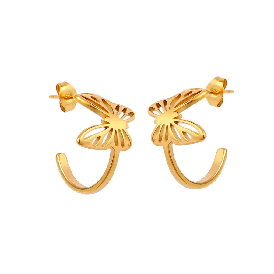 Butterfly Stud Earrings For Women, Sweet Style Featuring 18K Real Gold Plated and 304 Stainless Steel Titanium Steel
