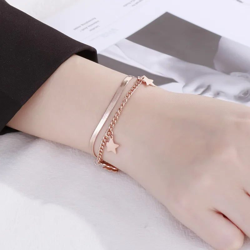 Simple Style Star Titanium Steel 18K Gold Plated Bracelets In Bulk