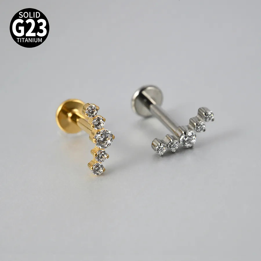 1 Piece Lip Rings Elegant Tropical Arc G23 Titanium Polishing Plating Inlay Zircon 18K Gold Plated Lip Rings Ear Cartilage Rings & Studs