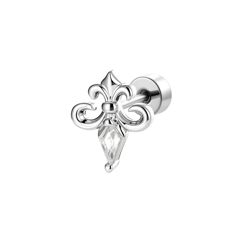 Unisex Flowers Copper Ear Cartilage Rings & Studs with Zircon Inlay, Perfect for Festival Wear