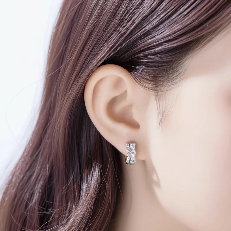 Stripe Braid Ear Cartilage Rings & Studs in 316L Stainless Steel with Zircon Inlay, Unisex