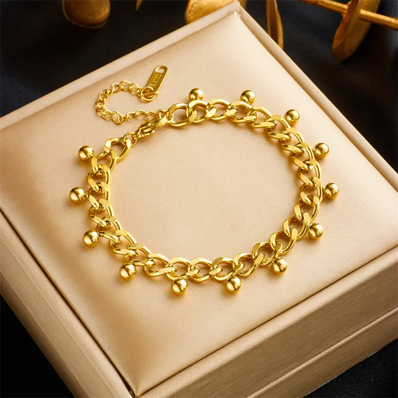 Retro Solid Color 304 Stainless Steel 18K Gold Plated Bracelets In Bulk