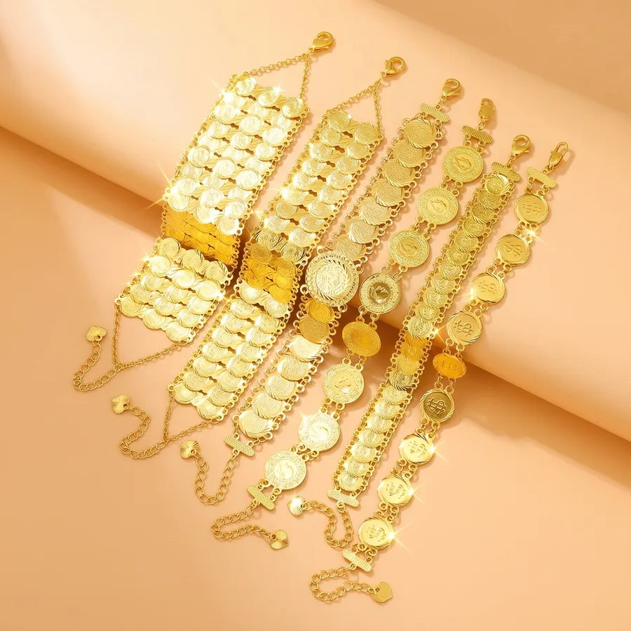 retro roman style coin copper plating 18k gold plated bracelets
