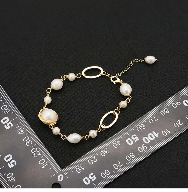 retro geometric freshwater pearl plating 18k gold plated bracelets