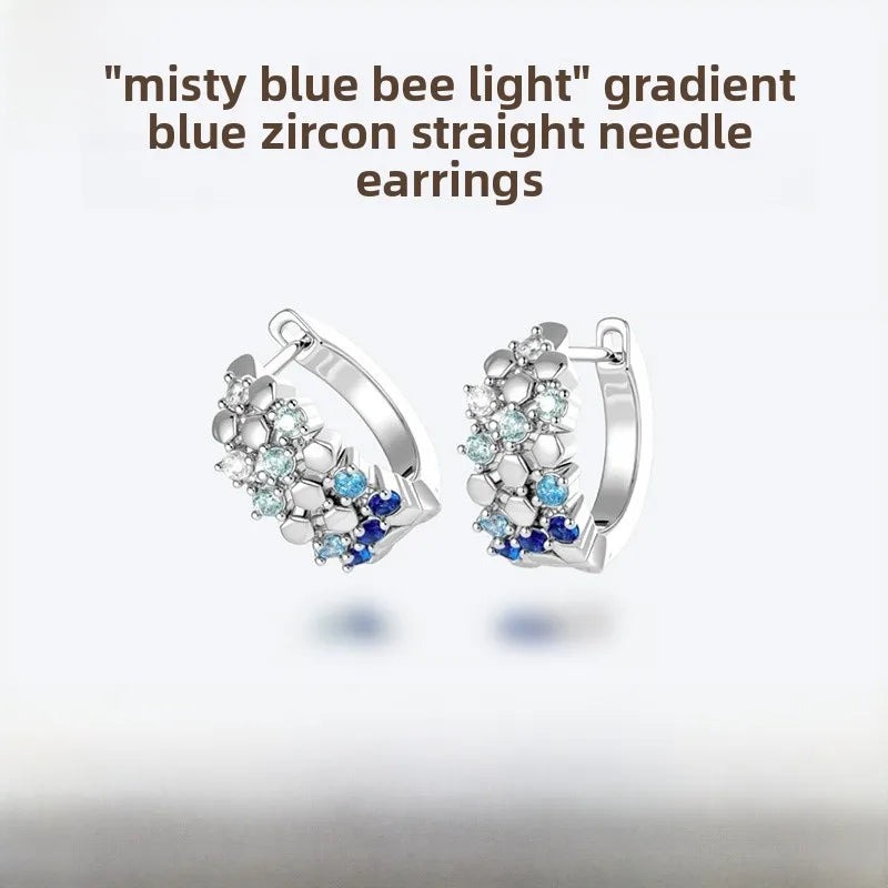Honeycomb Copper Ear Cartilage Ring with Zircon Inlay, Unisex Straight Barbell Piercing, 1 PCS Package