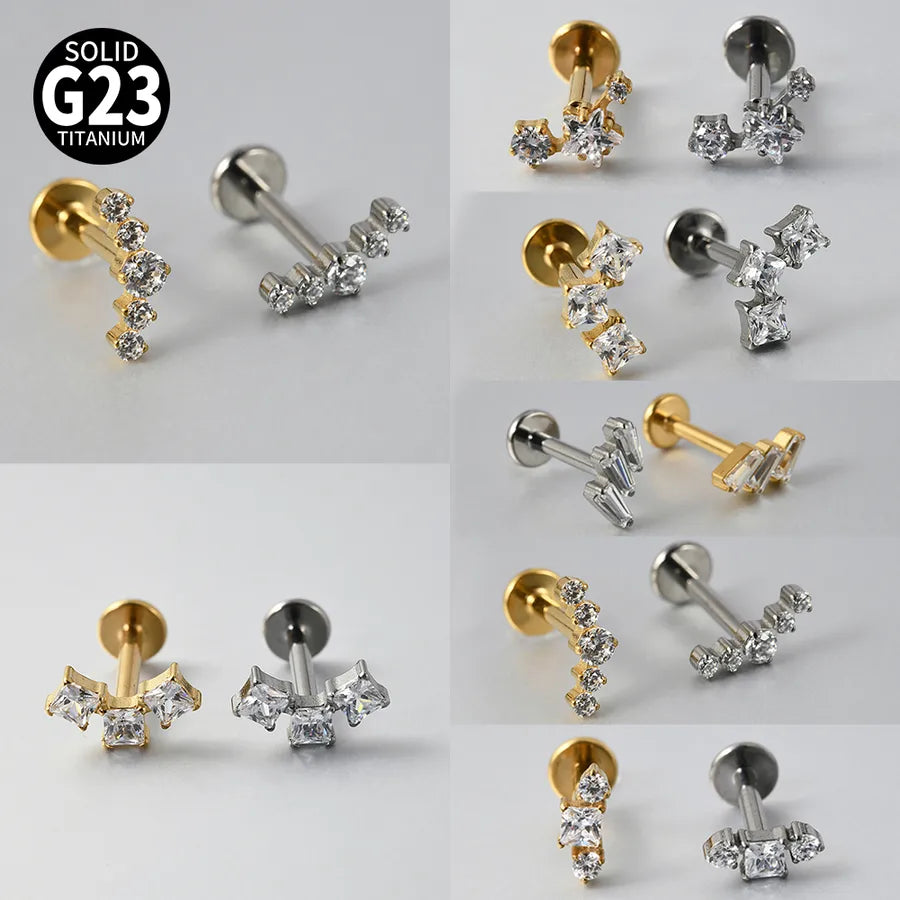 1 Piece Lip Rings Elegant Tropical Arc G23 Titanium Polishing Plating Inlay Zircon 18K Gold Plated Lip Rings Ear Cartilage Rings & Studs