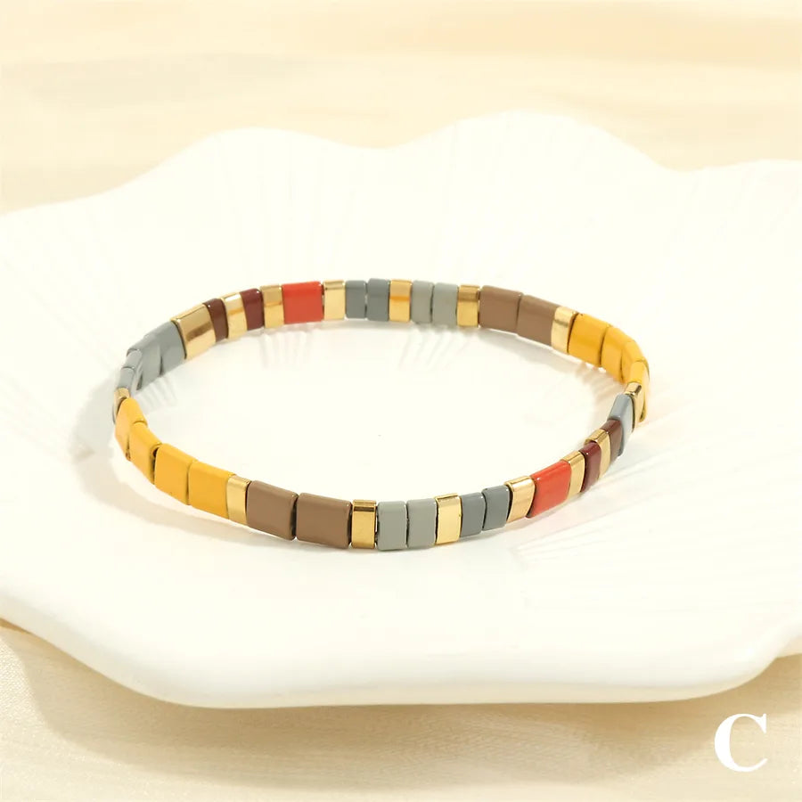 beach square copper beaded 18k gold plated bracelets