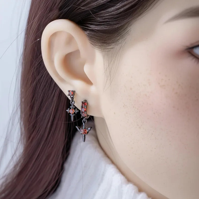 Unisex Ear Cartilage Rings & Studs Featuring Copper Cross Design with Zircon Inlay, Ideal for Festival Use
