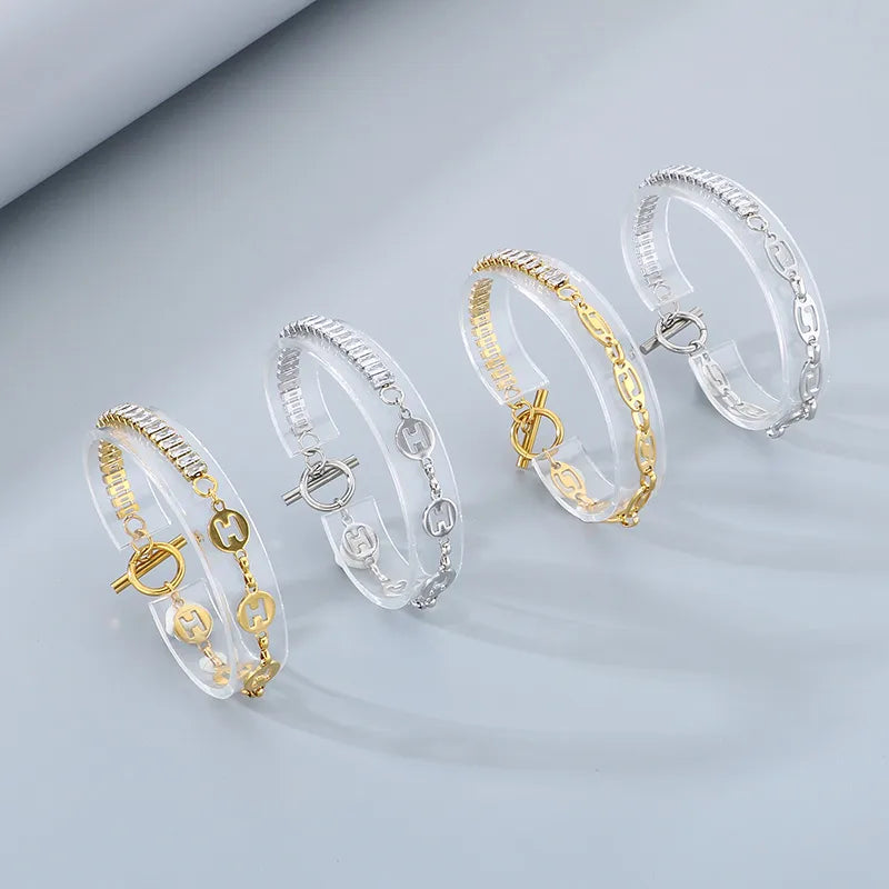 Simple Style Solid Color 304 Stainless Steel 18K Gold Plated Bracelets In Bulk